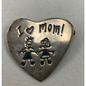 Vintage EFS Sign Sterling Silver 925 I Love Mom Heart Pin Mexico 1.26"